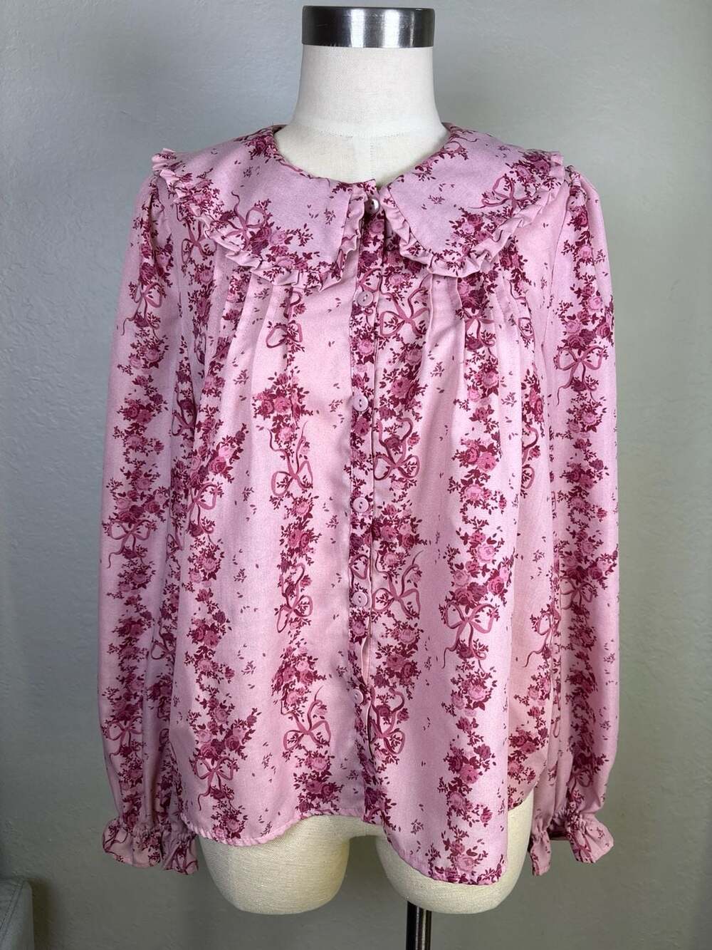 Francesca's Vicki Floral Bib Collar Blouse Pink